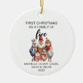 初めてのクリスマスチキンファミリー/ 5 セラミックオーナメント (正面)