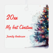 初めてのクリスマスツリーフォトメタルスクエアオーナメント メタルオーナメント (正面)