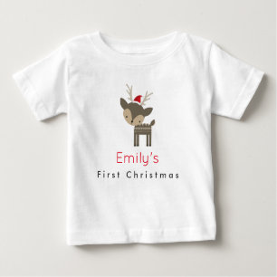 初めてのクリスマスディアインザレッドサンタハットカスタム ベビーTシャツ
