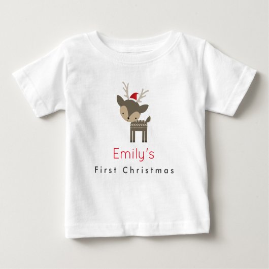 初めてのクリスマスディアインザレッドサンタハットカスタム ベビーTシャツ (正面)