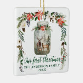 初めてのクリスマスディアファミリーグリーンフォトバック セラミックオーナメント (右)