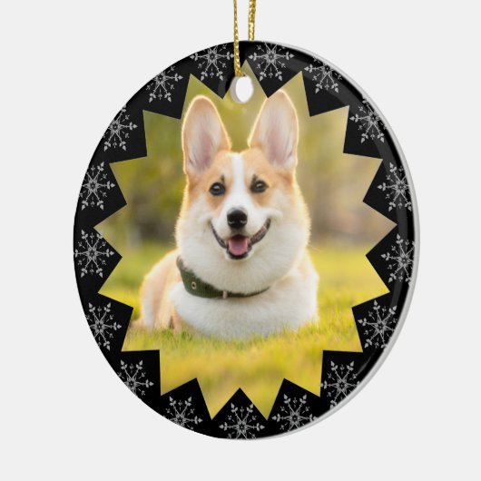 初めてのクリスマスドッグスノーフレークフレームフォトセラミック セラミックオーナメント (左)