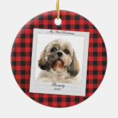 初めてのクリスマスドッグフォトペットネーム年カスタム セラミックオーナメント (裏面)