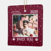 初めてのクリスマスドッグフォト名の年のカスタム セラミックオーナメント (左)