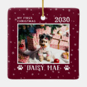 初めてのクリスマスドッグフォト名の年のカスタム セラミックオーナメント (裏面)