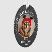 初めてのクリスマスドッグペットフォトスターズ赤面グレー オーナメント (正面)