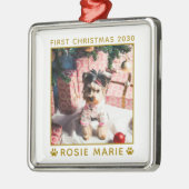 初めてのクリスマスドッグ写真名年足カスタム型 メタルオーナメント (左)
