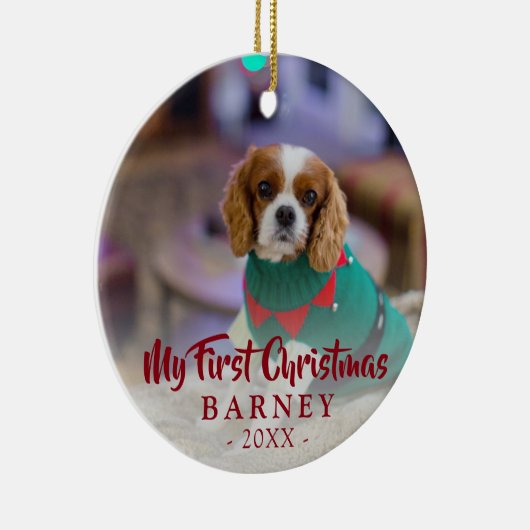 初めてのクリスマスドッグ写真 セラミックオーナメント (右)