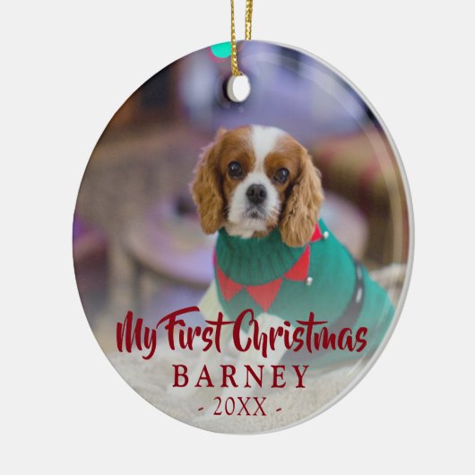 初めてのクリスマスドッグ写真 セラミックオーナメント (左)
