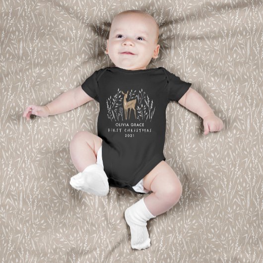 初めてのクリスマスナチュラルトナカイデリケートモダン ベビーボディスーツ