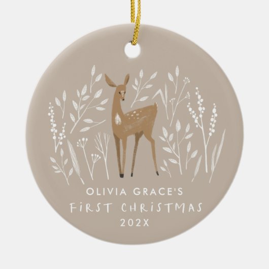 初めてのクリスマスナチュラルトナカイ繊細な1枚 セラミックオーナメント (正面)