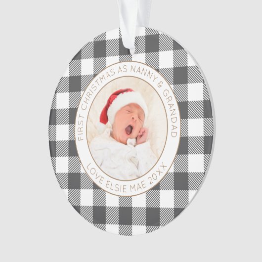 初めてのクリスマスナニーグランドフォトネームプレイド オーナメント (正面)