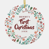 初めてのクリスマスニューペットドッグキャットフォトフローラ セラミックオーナメント (正面)