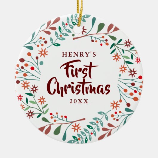 初めてのクリスマスニューペットドッグキャットフォトフローラ セラミックオーナメント (正面)