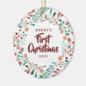 初めてのクリスマスニューペットドッグキャットフォトフローラ セラミックオーナメント (左)