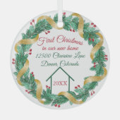 初めてのクリスマスニューホームエレガントパーソナライズされた年度 ガラスオーナメント (正面)