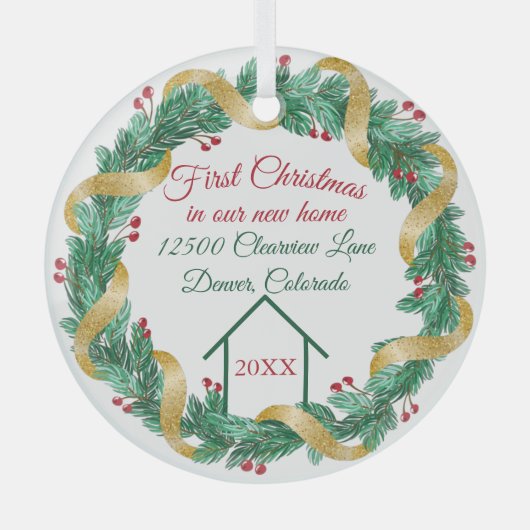 初めてのクリスマスニューホームエレガントパーソナライズされた年度 ガラスオーナメント (正面)