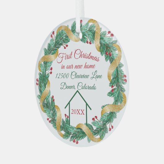 初めてのクリスマスニューホームエレガントパーソナライズされた年度 ガラスオーナメント (正面左)