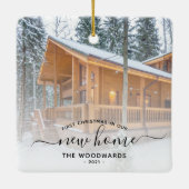 初めてのクリスマスニューホームカスタムフォトブラックスクリプト セラミックオーナメント (裏面)