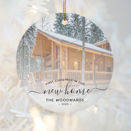 初めてのクリスマスニューホームカスタムフォトブラックスクリプト セラミックオーナメント