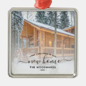 初めてのクリスマスニューホームカスタムフォトブラックスクリプト メタルオーナメント (正面)