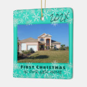 初めてのクリスマスニューホームターコイズスノーフレーク セラミックオーナメント (左)