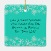 初めてのクリスマスニューホームターコイズスノーフレーク セラミックオーナメント (裏面)