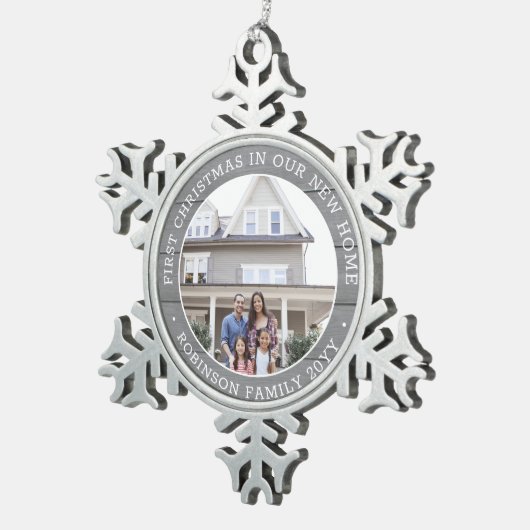 初めてのクリスマスニューホームフォトグフェイクレーウッド スノーフレークピューターオーナメント (右)