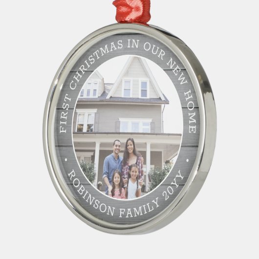 初めてのクリスマスニューホームフォトグフェイクレーウッド メタルオーナメント (左)