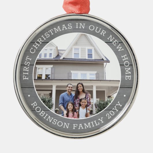 初めてのクリスマスニューホームフォトグフェイクレーウッド メタルオーナメント (正面)