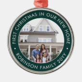 初めてのクリスマスニューホームフォトグモダンリーンホワイト メタルオーナメント (正面)