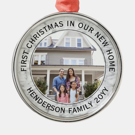 初めてのクリスマスニューホームフォトマエレガントロフェイクーブル メタルオーナメント (正面)