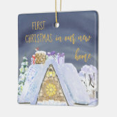 初めてのクリスマスニューホームルーフトップサンタ足跡 セラミックオーナメント (左)