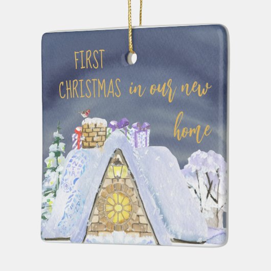 初めてのクリスマスニューホームルーフトップサンタ足跡 セラミックオーナメント (左)