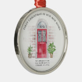 初めてのクリスマスニューホームレッドドアと植物 メタルオーナメント (右)