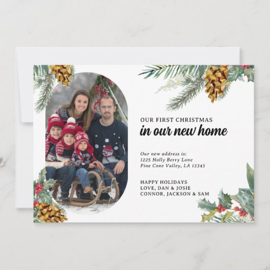 初めてのクリスマスニューホームロゼンジェフォトホリーパイン シーズンカード (正面)