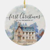 初めてのクリスマスニューホームヴィンテージウォーターカラーホーム セラミックオーナメント (裏面)