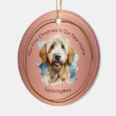 初めてのクリスマスニューホーム引用文バラgoldendoodle セラミックオーナメント (左)
