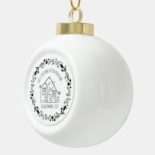 初めてのクリスマスニューホーム白黒オーナメント セラミックボールオーナメント (右)