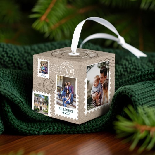 初めてのクリスマスニューホーム送料クラフト紙写真 キューブオーナメント