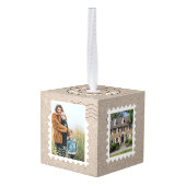 初めてのクリスマスニューホーム送料クラフト紙写真 キューブオーナメント (裏面アングル)