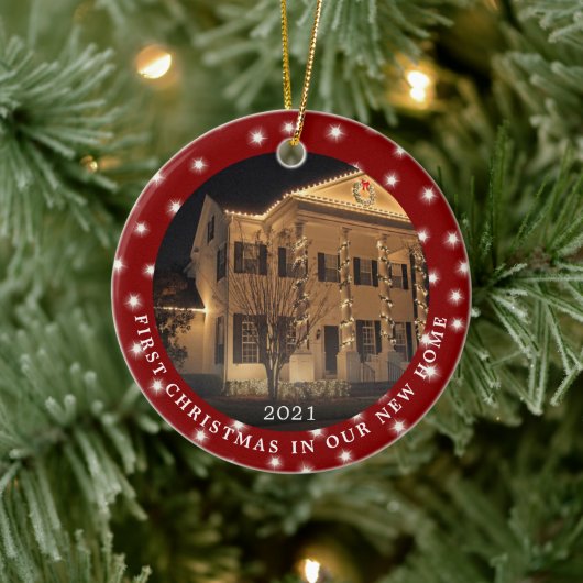 初めてのクリスマスニューホーム2フォトライトレッド セラミックオーナメント (ツリー)
