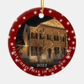 初めてのクリスマスニューホーム2フォトライトレッド セラミックオーナメント (正面)
