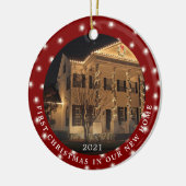 初めてのクリスマスニューホーム2フォトライトレッド セラミックオーナメント (左)