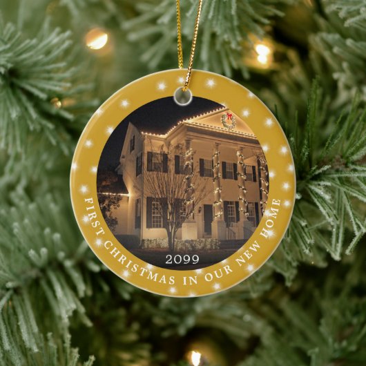 初めてのクリスマスニューホーム2フォトライト金ゴールド セラミックオーナメント (ツリー)