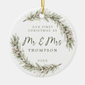 初めてのクリスマスニューライヴァズセージグリーンリー セラミックオーナメント (正面)