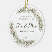 初めてのクリスマスニューライヴァズセージグリーンリー セラミックオーナメント (左)
