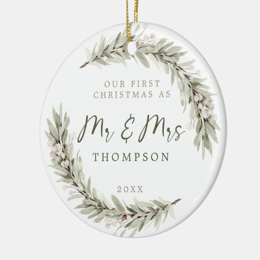 初めてのクリスマスニューライヴァズセージグリーンリー セラミックオーナメント (左)