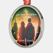 初めてのクリスマスニューリウェズロマンチックなカップルオーナメント メタルオーナメント (左)