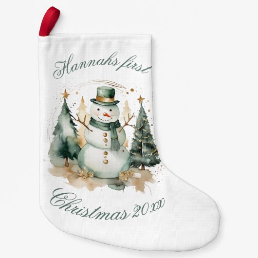 初めてのクリスマスノベルティグリーンサンタ スモールクリスマスストッキング (正面)